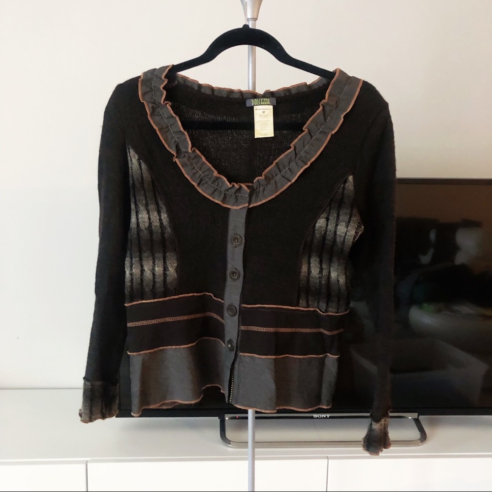 Dolcezza Size Medium Brown Grey Button Up Cardigan Jacket